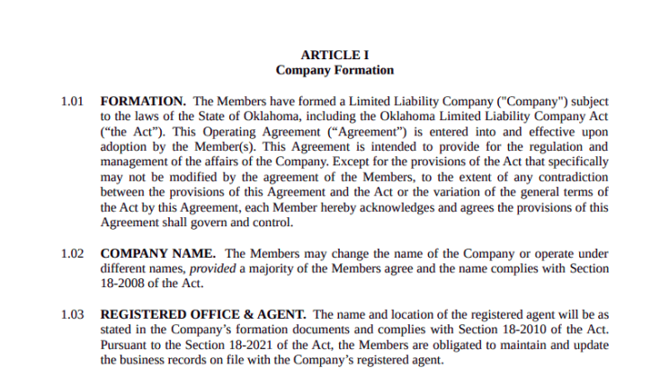 LLC Operating Agreement Oklahoma