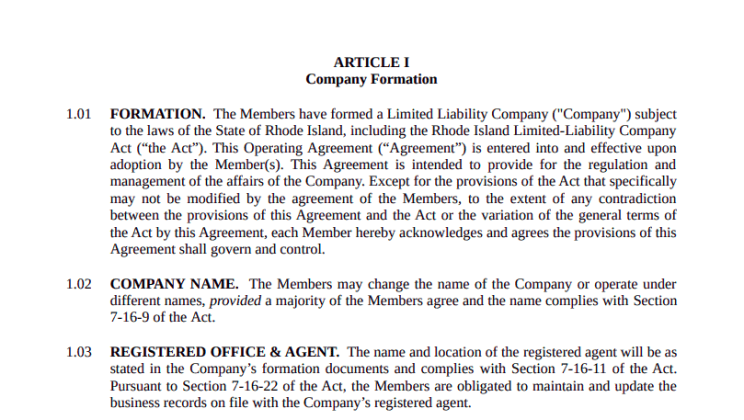 LLC Operating Agreement Rhode Island