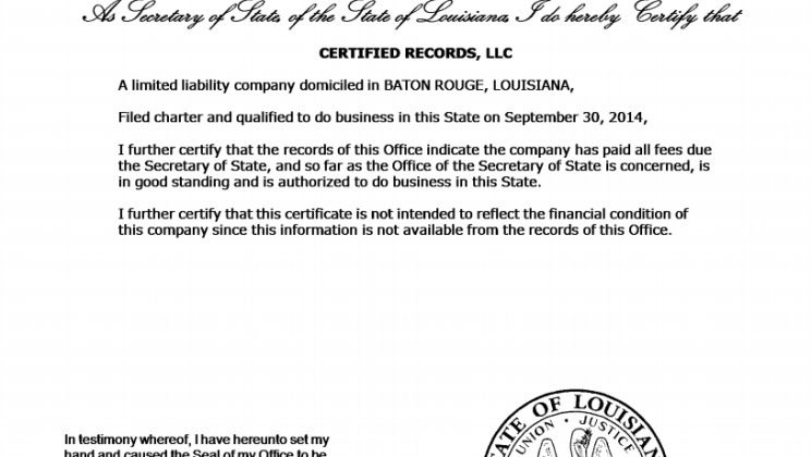 Louisiana Certificate Of Organization