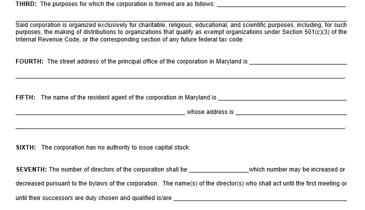 Maryland Articles Of Incorporation