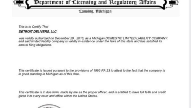 Michigan Certificate Of Organization