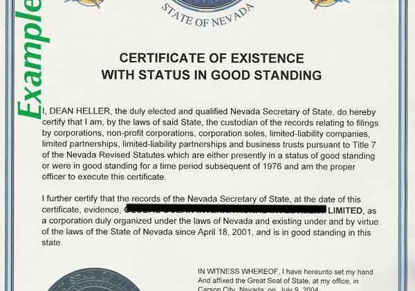 Nevada Certificate Of Formation
