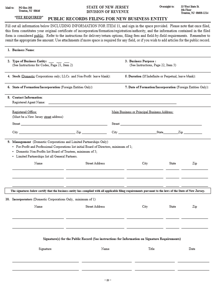 New Jersey Articles Of Incorporation Llc Bible