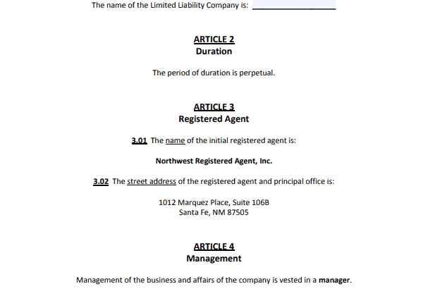 New Mexico Articles Of Incorporation