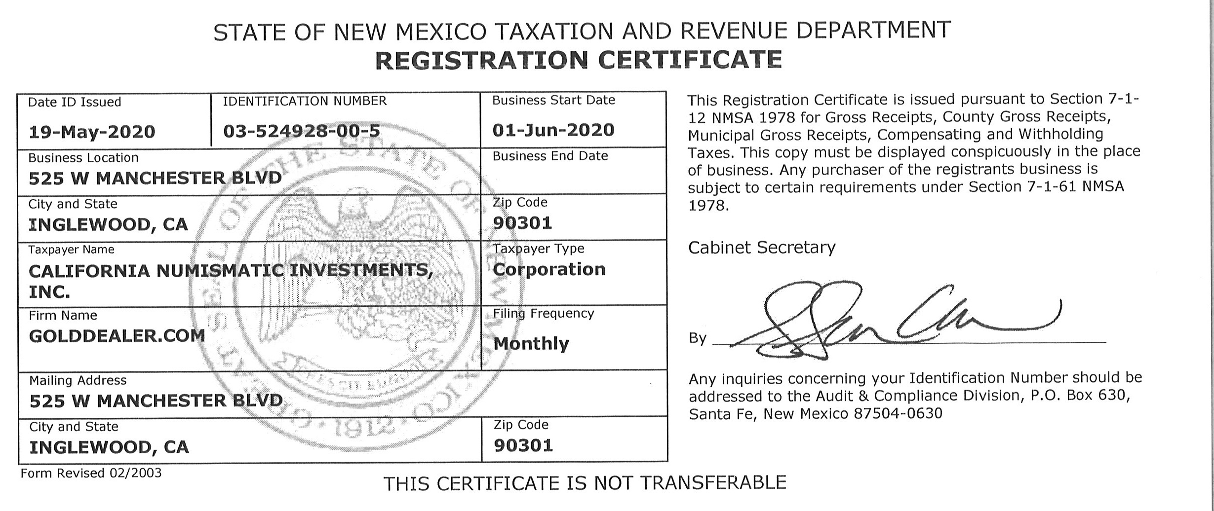 where can i find my nm business tax id number