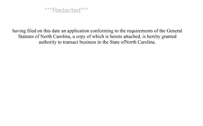 North Carolina Certificate Of Organization