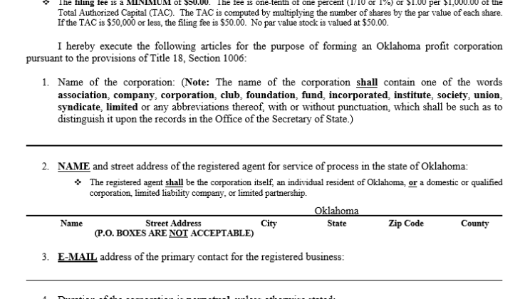 Oklahoma Articles Of Incorporation