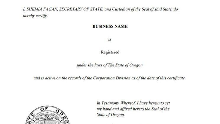 Oregon Certificate Of Organization