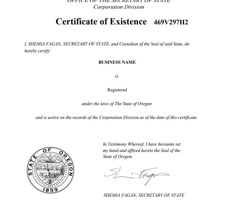 Oregon Certificate of Organization LLC Bible