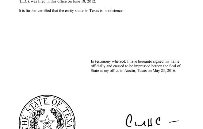 Texas Certificate Of Organization