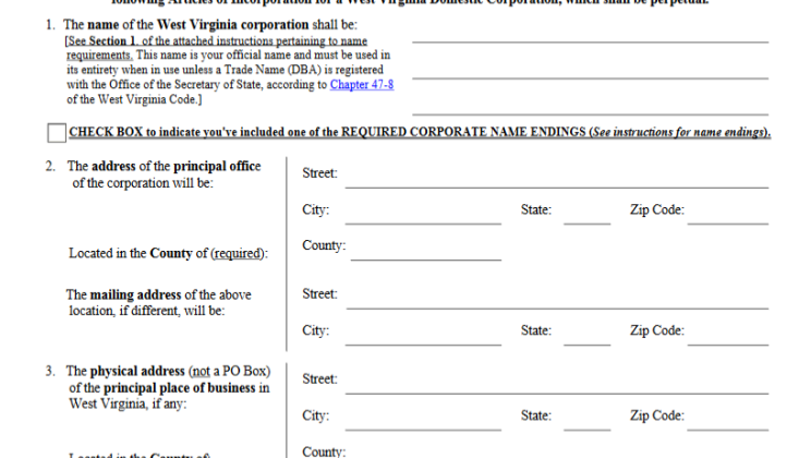 West Virginia Articles Of Incorporation