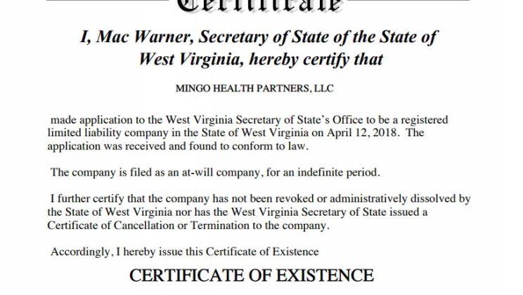 West Virginia Certificate Of Formation