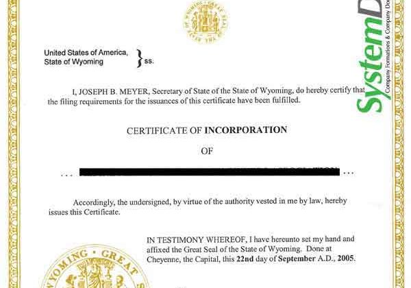 Wyoming Certificate Of Formation