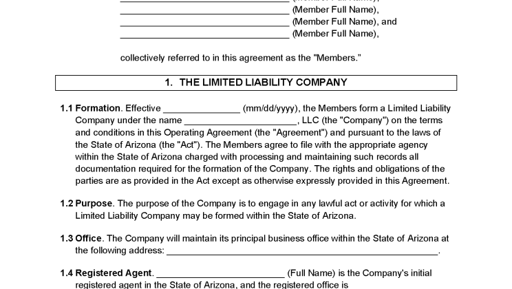 arizona Multi Member Llc Operating Agreement
