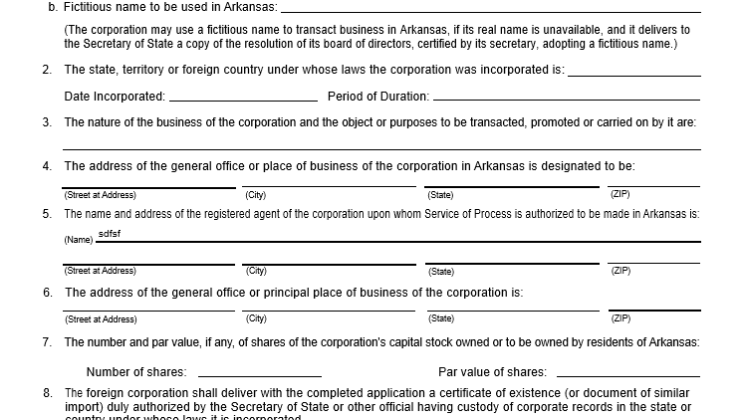arkansas Application For Certificate Of Authority