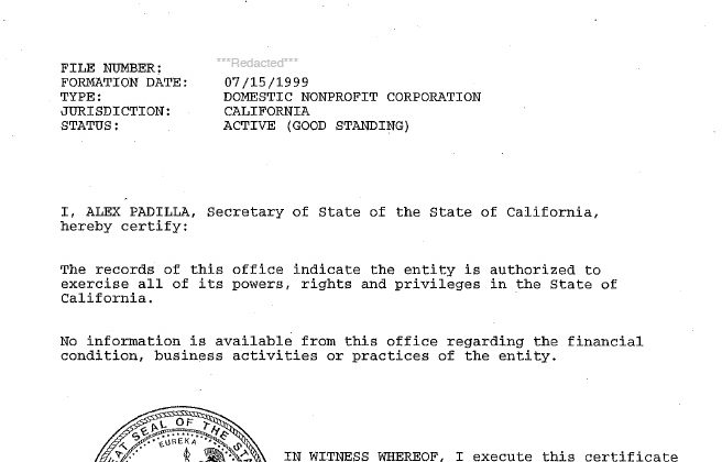 certificate Of Authority California Secretary Of State