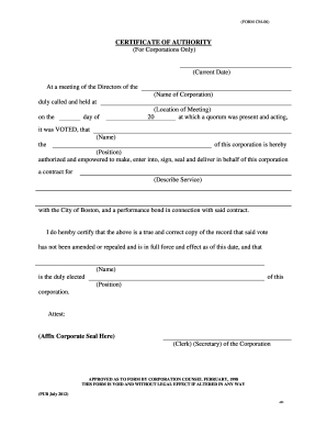 certificate Of Authority Form