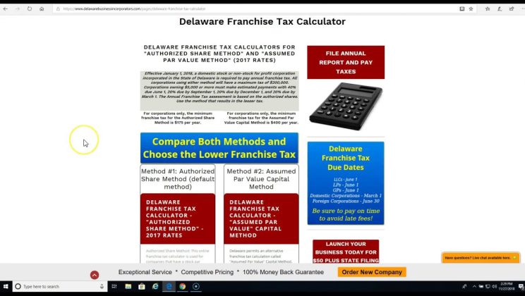 delaware Franchise Tax Calculator