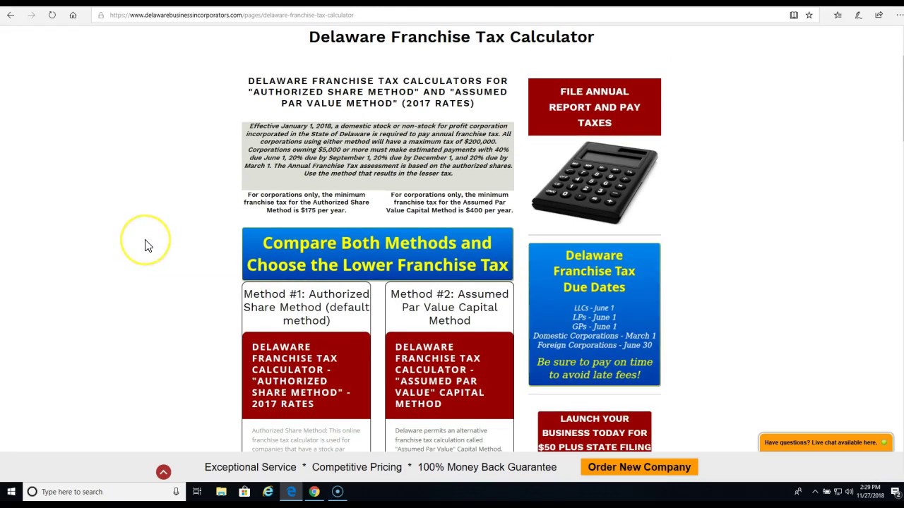 delaware franchise tax calculator LLC Bible