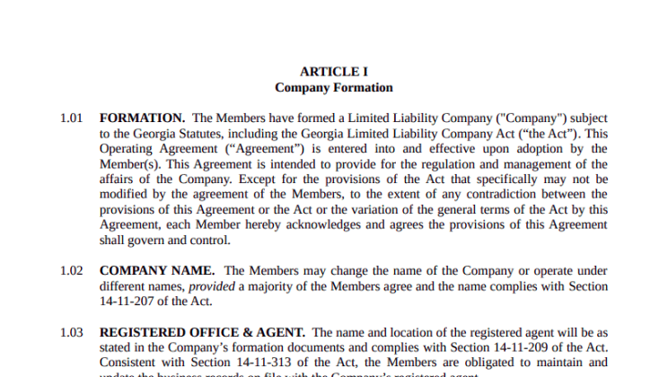 does Georgia Require An Operating Agreement For An Llc