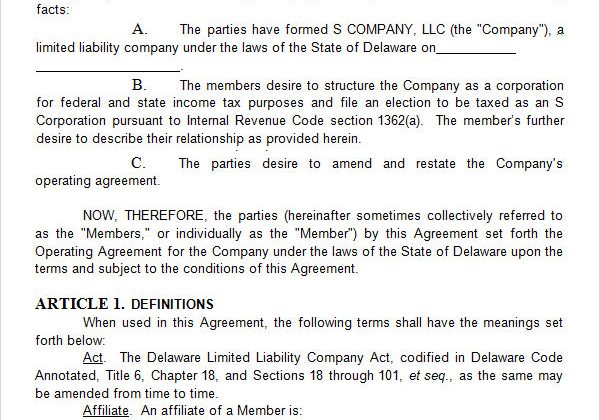 free Operating Agreement For Corporation