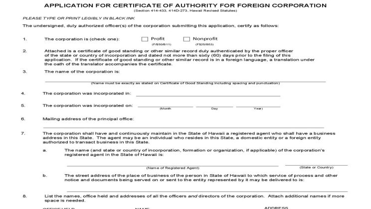 hawaii Foreign Corporation Registration