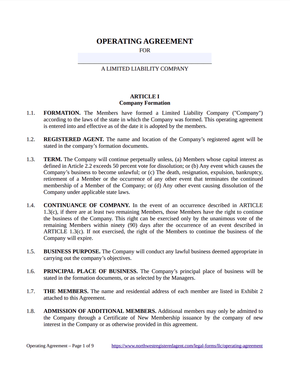 California Single Member Llc Operating Agreement Sample