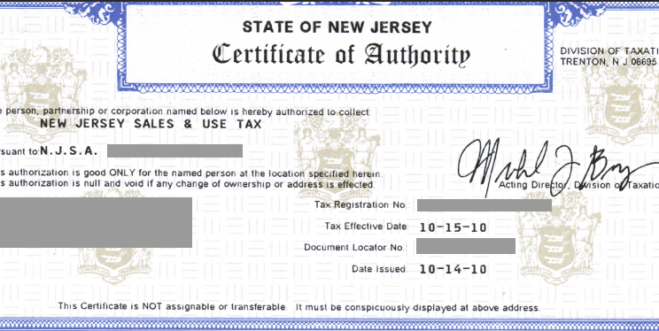 nj Sales Tax Certificate Of Authority
